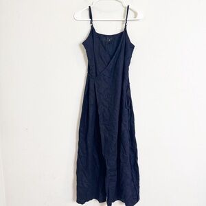 Reformation navy blue linen Wrap midi Dress